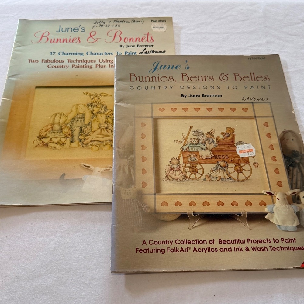 June Bremner Painting Instruction Books Lot of 2 Plaid Bunnies Bears‎ Bonnets